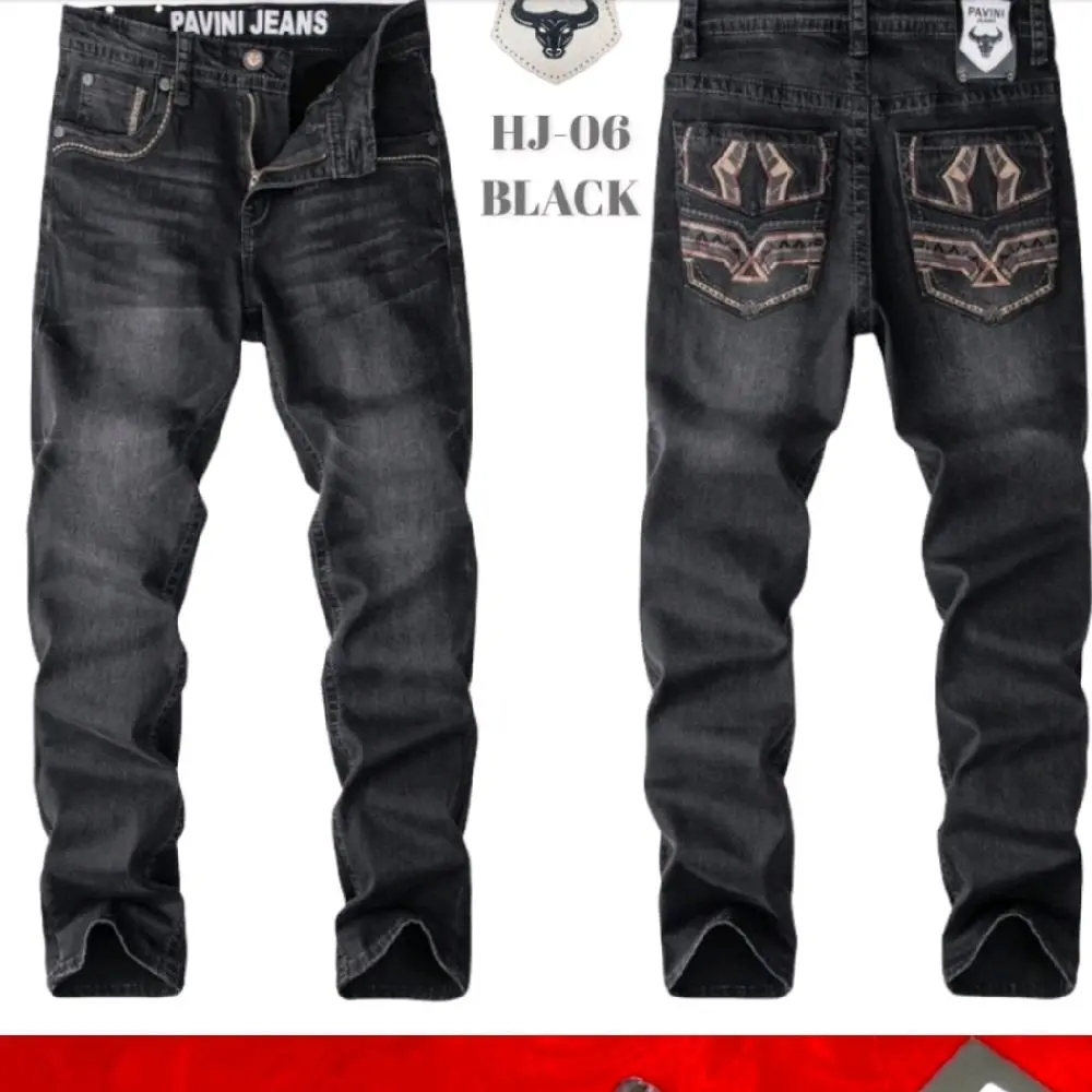 Pavini Jeans Black Cowboys Jeans for Men HJ-06 Classic Fit Denim Pants with Distressed Design Cowboy jeans  HJ-06 (B10)