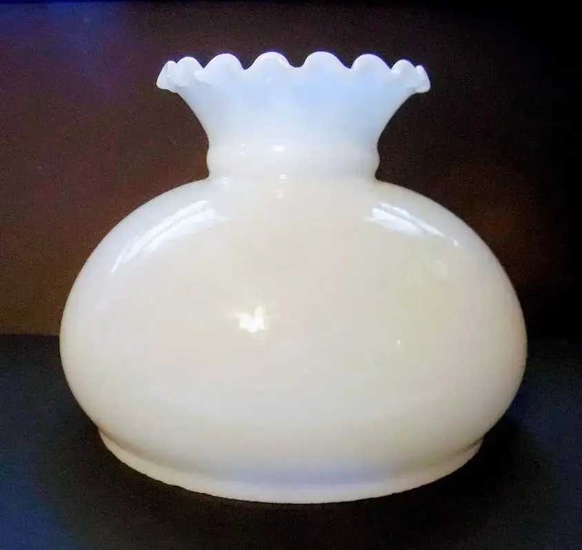 Crimp Top White Opal Student Oil Lamp Shade 8 inch
