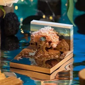 3D Pop-up Cherry Blossom Tree House Paper Sculpture Art, Exquisite Gift Box with Acrylic Display Case, Approx. 270 Sticky Notes, Birthday Gifts, Souvenir for Relatives and Friends