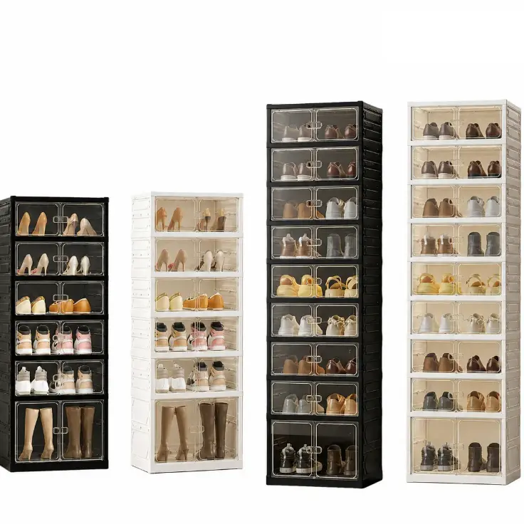 [DealsForYouDays] 9-Layers Durable Dustproof Rectangular Plastic Shoe Storage Organizer, 1-Piece Foldable PP+PS Unit with Magnetic Door, Stackable Portable Extra Large Closet Storage Solution