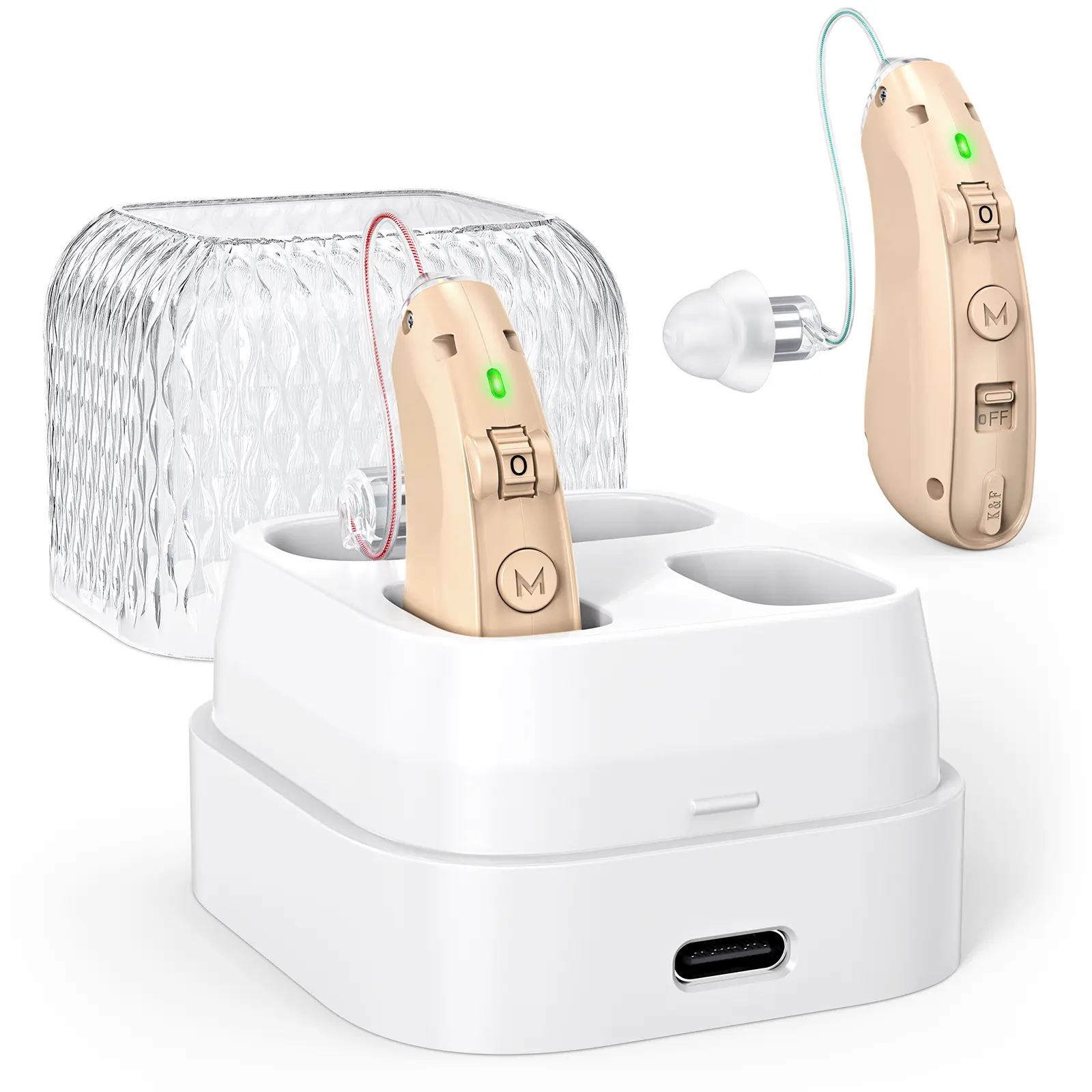 Foahinio Rechargeable Behind-Ear OTC Hearing Aids for Adults - Portable OTC Aid with Noise Reduction, Distinct Sound Quality, Comfortable Silicone Tips, Powerful Type-C Charging Case (Healthcare Essential)