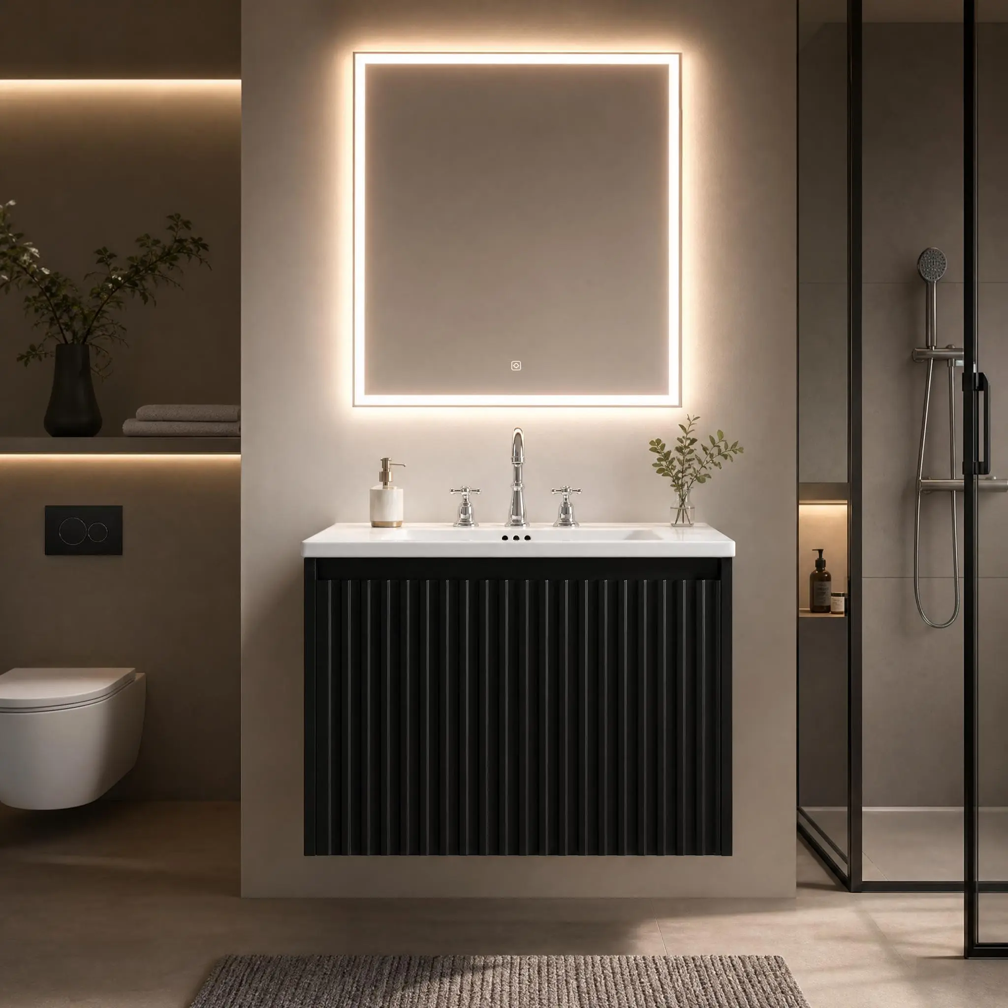 Gaomon 24" Modern Floating Bathroom Vanity with Ceramic Sink, Fluted 2-Doors, Wall-Mounted, Soft-Close Doors, Water-Resistant, Space-Saving for Small Bathrooms, Easy-to-Clean Surface