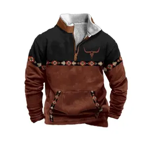 Spring Autumn New Men Wool Collar Half-zipper Hoodies Sweatshirts Print Casual European American Trend Jacket Long-sleeved Tops Fashion Menswear