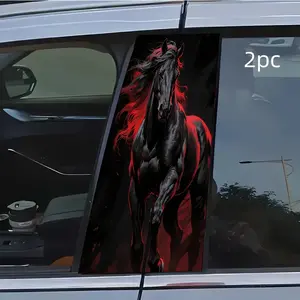 2pcs Black Horse Red - striped Horse Flame - maned Horse Car Sticker B-Pillar DIY Middle Pillar Film Decorative Car Accessory