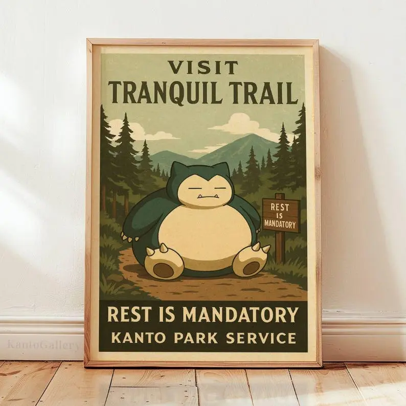 [Sale Off Up To 35%] Snorlax Poster, Pokemon Wall Art, Retro Sign Art, Anime Room Decor, Pokemone Printables, Kanto Region, Anime Illustration. No Frame