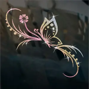 Shiny Butterfly & Floral Sticker, Motorcycle Stickers - Removable, No Glue Needed, Sparkling Design for Cars, Motorcycles, Helmets - Decoration for Parties & Notebooks, Easy Application