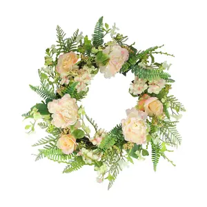 Northlight 24" Rose & Peony Flowers Spring Wreath Coral Pink