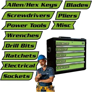 Tool Box Labels 11 count, Toolbox Labels with  ,  Tags for Steel Toolboxes, Drawers, Cabinets & Carts (Green)