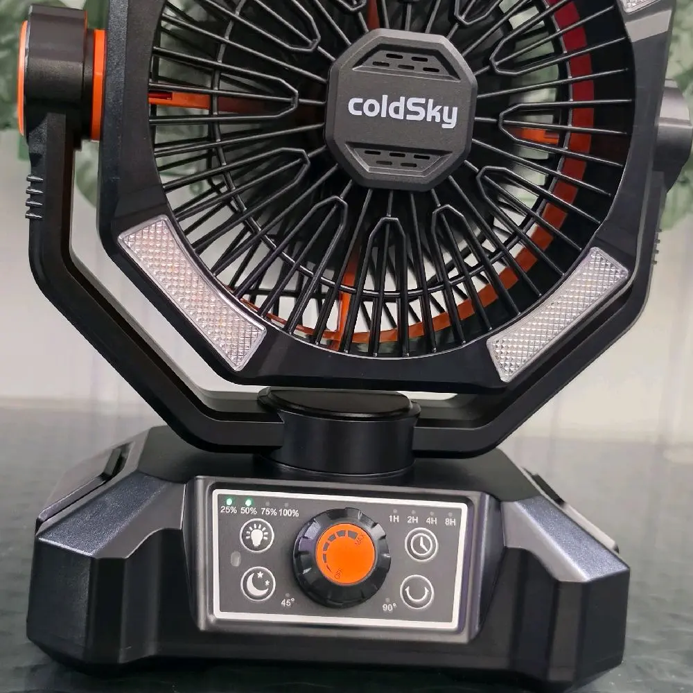 Ventilador Recargable coldSky 20000mAh, Doble Motor, 8 Velocidades, Luz LED, Control Remoto