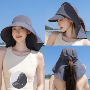 Women's Waterproof Sun Hat with Neck Flap & Ponytail Hole - Wide Brim Outdoor UV Protection Hat