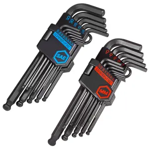 CARBYNE 26 Piece Long Arm Ball End Hex (Allen) Key Wrench Set, Inch (Standard) / Metric. Includes Metric Hex 1.27mm-10mm, SAE Hex 0.05"-3/8". Heat Treated S2 Steel