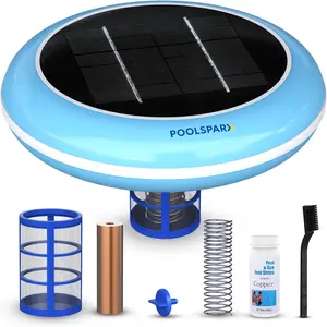 Solar Pool Ionizer – Floating Cleaner,Copper Pool Ionizer for Above Ground & Inground Pools up to 45,000 Gallons – Solar Powered Pool Ionizer System