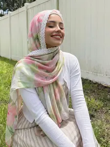 Fashion Gradient Embroidered Hijab Scarf, Elegant Women's Headwrap, Muslim Daily Wear Headscarf, Soft Beach Long Shawl, Prayer Scarf For Muslim