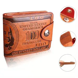Elegant Dollar Bill Design Men's Faux Leather Bifold Wallet Credit Card Photo Holder