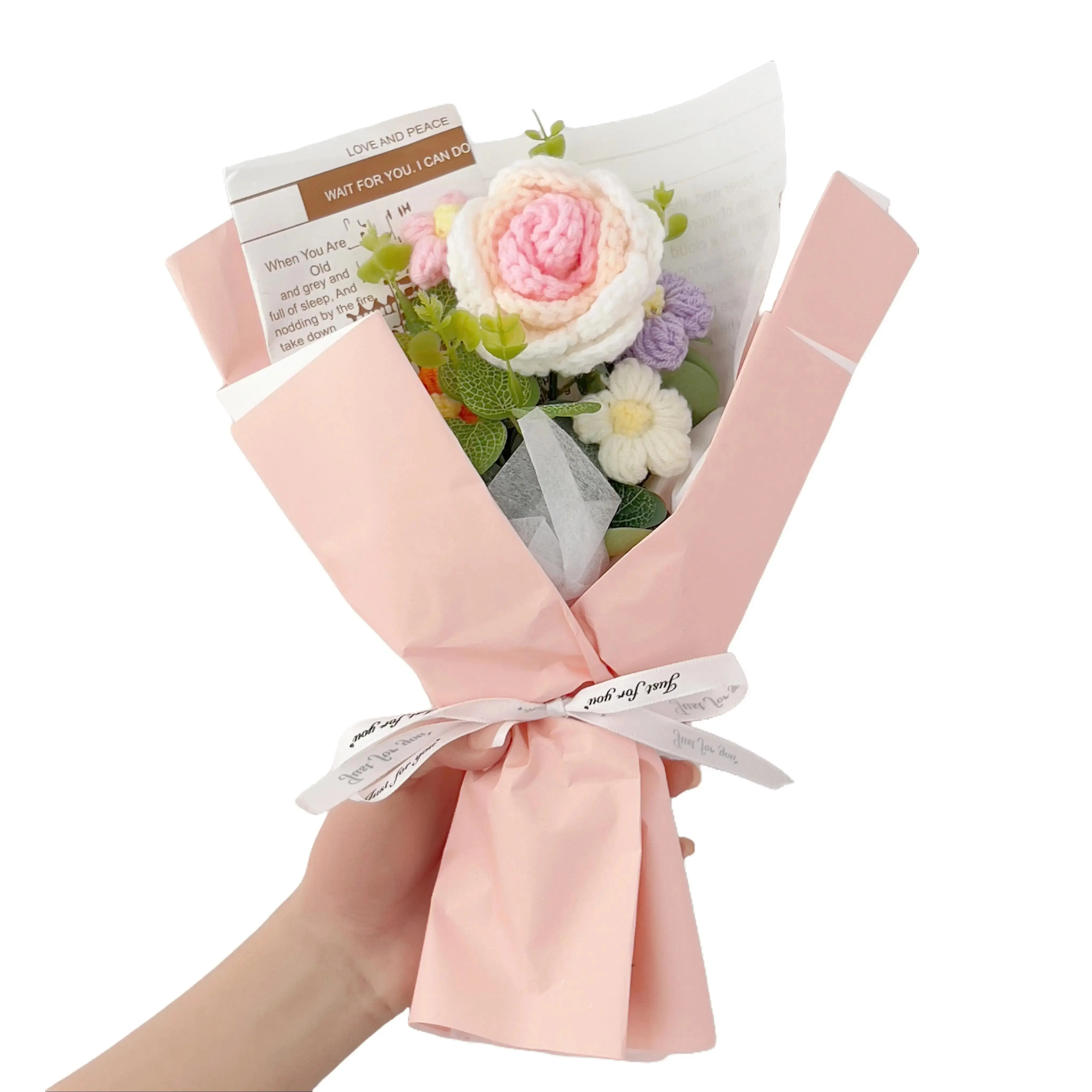 Rose Crochet Bouquet, Decorative Floral Artificial Flower Decor, Birthday Gifts for GF & Mom Birthday Gifts for Romantic Surprises