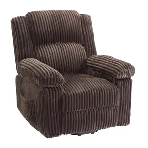 Garvee Corduroy Recliner Chair with Manual Handle, Pillow Top Arms, Thick Padding, Side Pocket, 330Lbs Capacity, Adjustable Recliner for Living Room, Bedroom, Home Theater in Brown