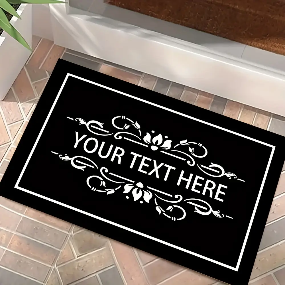 Personalized Welcome Mat - Anti-Shrink, Durable, Lightweight Fabric Indoor Mat with Non-Slip Backing, Customizable Text, Black-White Design, Ideal Housewarming Gift for Living Rooms