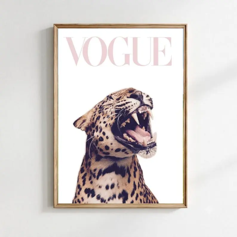 Leopard Vogue Inspired Wall Art Printable, Luxury Animal Print, Fashion Poster, Neutral Maximalist Decor