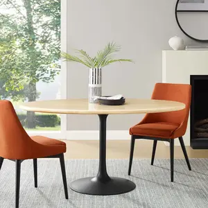 Modway Lippa 60” Oval Artificial Travertine  Dining Table in Black Travertine