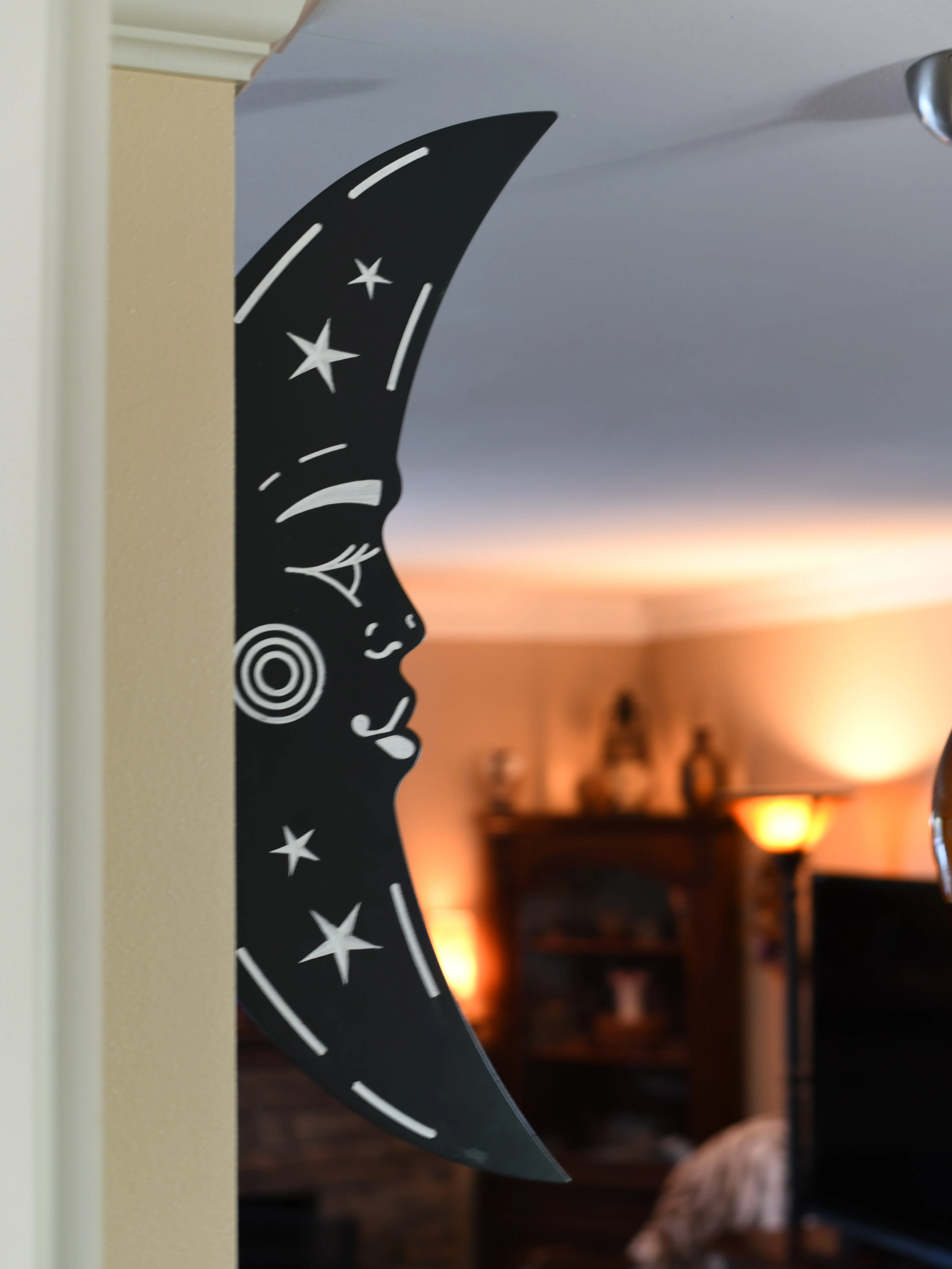 Handcrafted Floating Crescent Moon Wall Art – Boho Wooden Celestial Decor