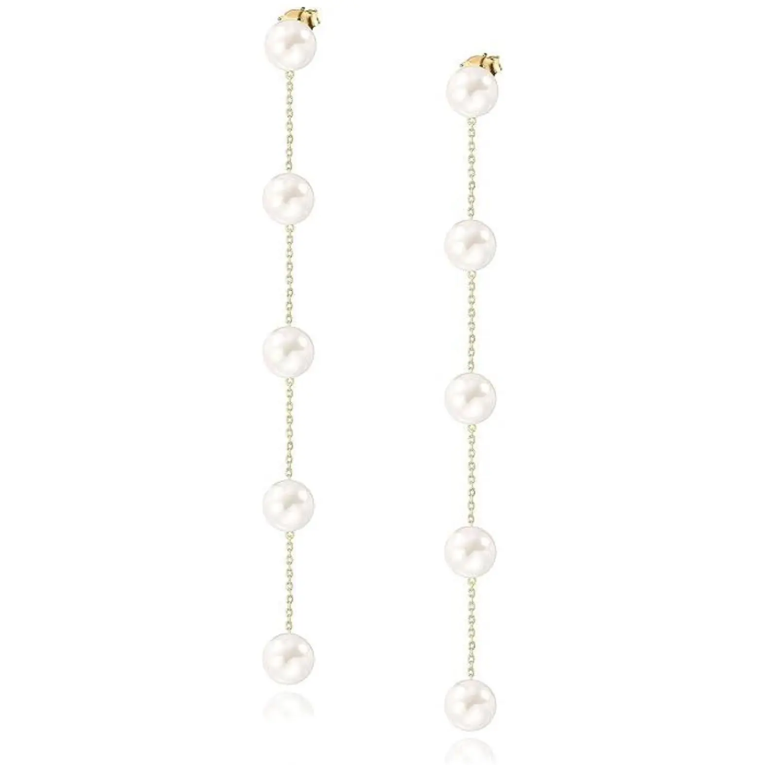 1 Pair Long Pearl Earrings |Minimalist 5 Pearls Drop Earring |earrings women|Bridal & Bridesmaids Gift for Her Elegant Dangle