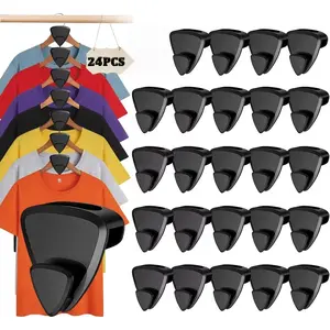 24PCS Space Saving Hangers, Love hook-Shaped with Triangles for Hangers, Clothes Hanger Connector Hooks, Hanger Extender for Heavy Duty Cascading Connection Hook, Space Savers with Triangles for Hangers, Plastic Clothes Hanger for Closet Organizer, Black