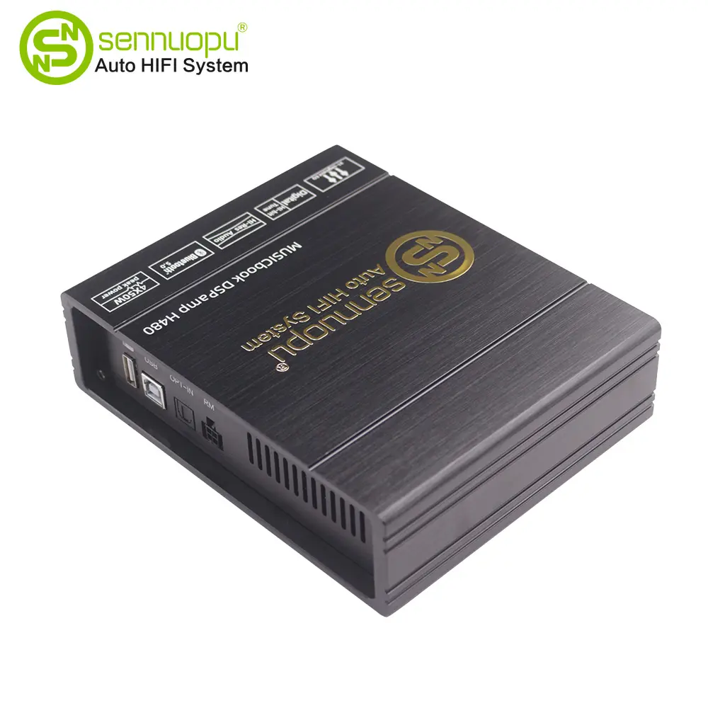 Sennuopu Compact H480 Car DSP Processor - 4-Channel Amplifier, 4 Inputs, 0/180-Degree Phase Adjustment, 0-20ms Delay, 31-Band EQ, 8 Digital Signal Processing Channels, Bluetooth HD Player for Android Phones