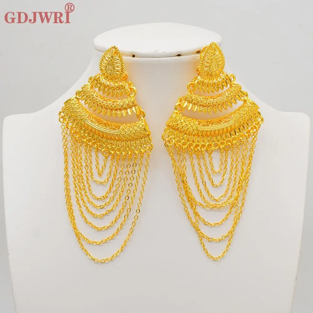 Women's Elegant Long African Gold Fringe Tassel Drop Earrings - Copper Hanging Arabic Costume Jewelry for Wedding Parties, Female, Jewelry For Wedding Party