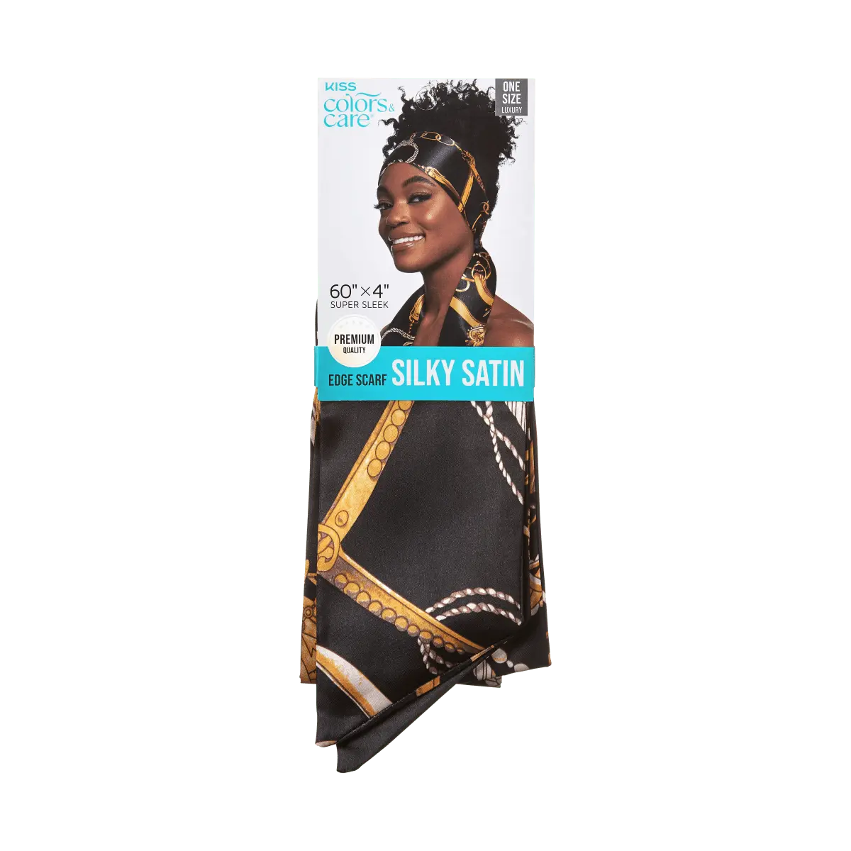 Kiss Colors & Care Silky Satin Edge Scarf - Luxe | Head Scarf, Hair Scarf, 60"L x 4"W, Hair Accessories