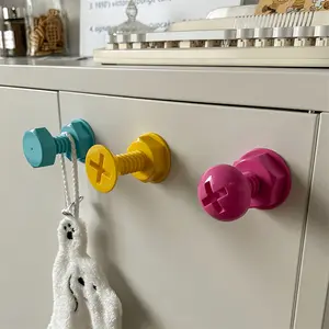 3PCS Self Adhesive Wall Hooks No Drill Heavy Duty Plastic Hooks with Screw Cap Design for Hanging Pictures Towels Shelves for Home Office Renters