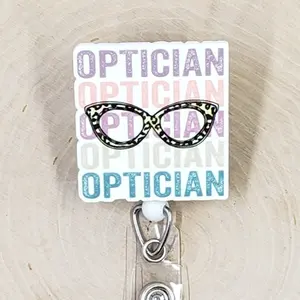 Optician Retractable ID Badge Reel | Optometry Optometrist Optical Shop Glasses Ophthalmology | Teacher Nurse MD Doctor Medical Hospital Healthcare Badge Holder