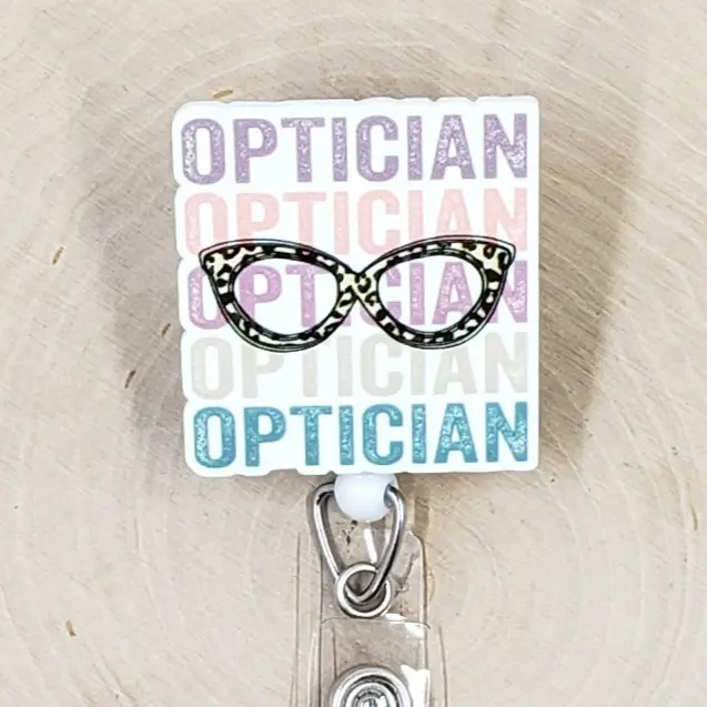 Optician Retractable ID Badge Reel | Optometry Optometrist Optical Shop Glasses Ophthalmology | Teacher Nurse MD Doctor Medical Hospital Healthcare Badge Holder