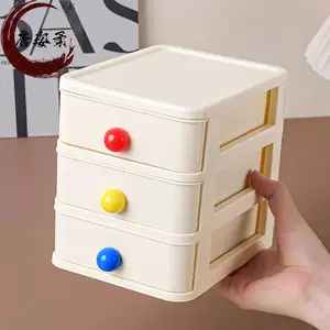 3-Tier Pastel Plastic Storage Drawer Cute Colorful Button Organizer with Bunny Decor Desktop Small Storage Box for Bedroom, Office & Vanity