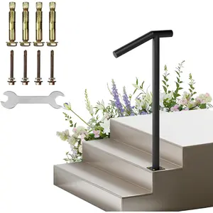 Handrail for Step-1-2 Step Railing-Railings for Seniors-Powder Coated Single Post Handrail-38 H Wrought Iron Railing for Concrete/Wood Porch/Deck/Indoor