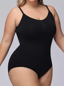 Plus Size Plain Adjustable Strap Shapewear Bodysuit, Summer Clothes, Casual Open Crotch Design Cami Bodysuit for Daily Wear, Women's Shapewear, Summer Outfits 2024