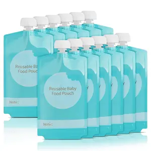 Pouches - 12 count 7oz Refillable   Storage Pouches, Squeeze Homemade  Applesauce Yogurt Smoothie Puree Storage for  , Washable Freezer Safe