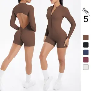 2026 Women Hollow out Backless Half zip Jumpsuit Peach Butt Design Sports Fitness Running Yoga Wear