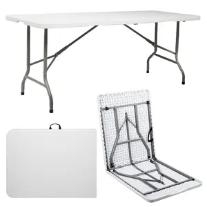 Folding Table 5/6ft - Heavy Duty Plastic Table with Handle, Foldable & Portable, Fold-in-Half Utility Tables for Outdoor, Picnic, Camping, Party