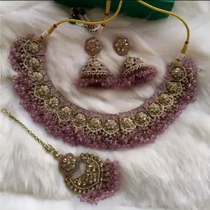 Polki Necklace with Earrings Tikaa in Pearl Beads for All Occasions Elegant Design