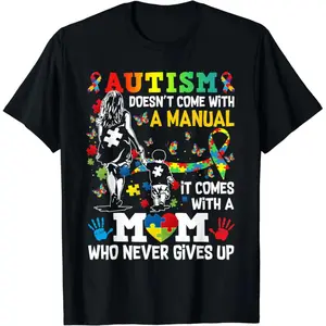 [100% Cotton]Autism Mom Doesn't Come With A Manual Autism Women Awareness T-Shirt