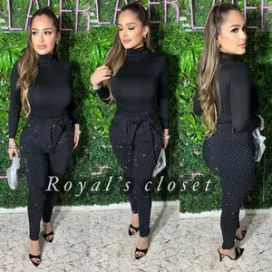 Rhinestones High Waisted Pants for Women - Fashionable Bottoms - Womenswear