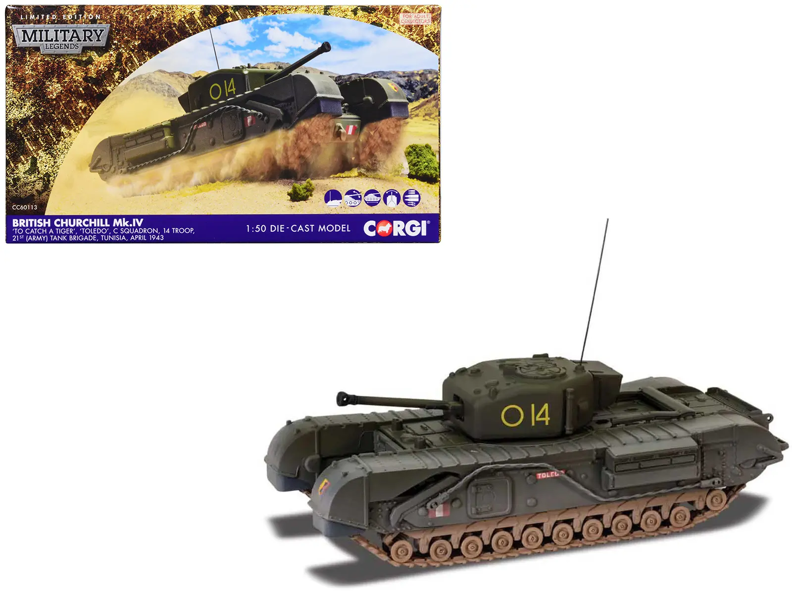 Churchill Mk.IV Tank "'To Catch a Tiger'" (1943) British Royal Army "Military Legends" Series 1/50 Diecast Model by Corgi