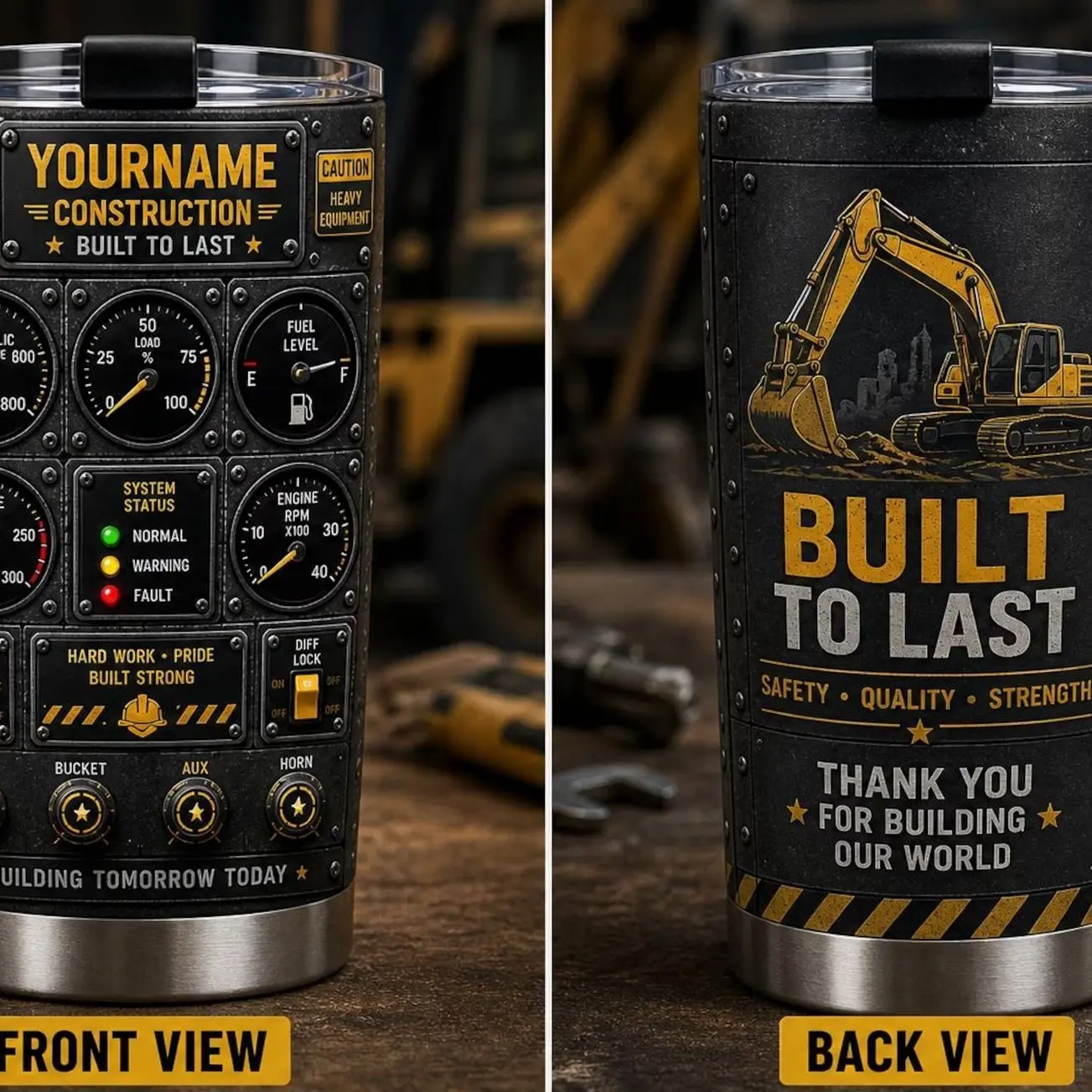 Personalized Construction Tumbler, Custom Builder Gift, Heavy Equipment Cup, Construction Worker Tumbler Name 20oz 30oz