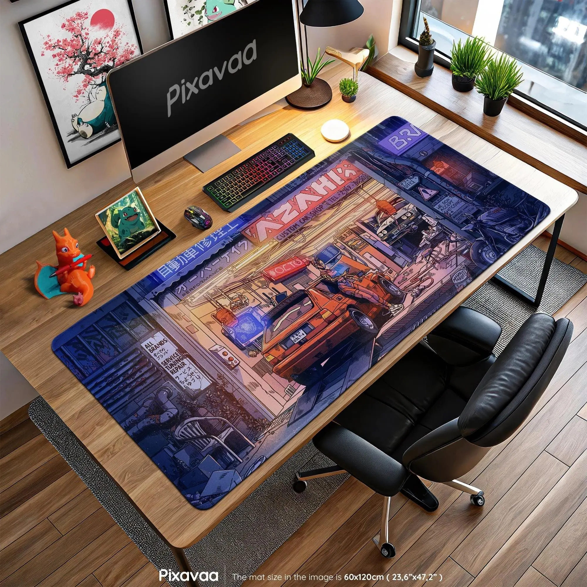 Initial D Car Shop Mouse Pad - AE86 Tuning Garage Anime Scene, JDM Drift Culture Desk Mat, Tokyo Night Racer Gift