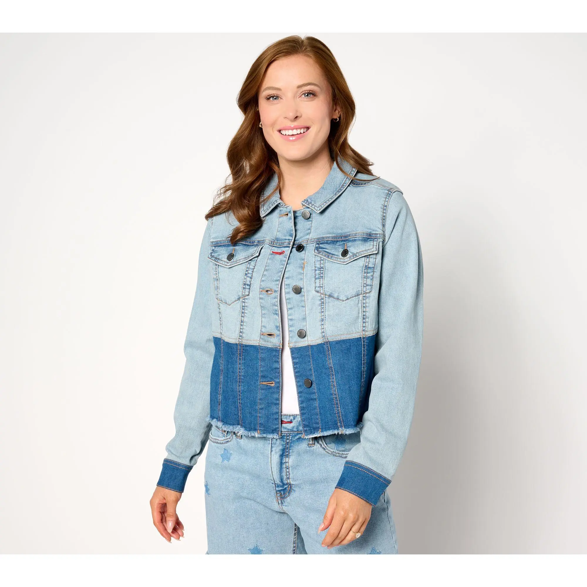 Peace Love World Two-Tone Denim Jacket - Light Beach