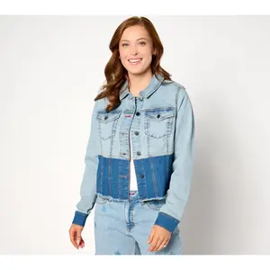 Peace Love World Two-Tone Denim Jacket - Light Beach