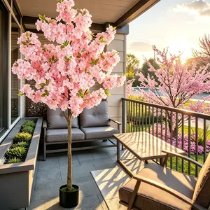 DLDA 5FT Artificial Pink Cherry Blossom Tree, Lifelike Silk Faux Sakura Floor Plant, Zero Maintenance Colorfast Fake Tree, 2-Minute Easy Assembly & Sturdy Cement Base, Aesthetic Indoor Outdoor Decor for Living Room, Bedroom, Entryway, Balcony Patio,