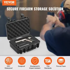 summervibes VEVOR Hard Pistol Cases with Pre-cut PU Foam, Waterproof Dustproof Hard Gun Case for 1 Pistol, 12.59×9.01×4.4 in Lockable Pistol Case, Black, Pre-Cut Foam, Secure Storage