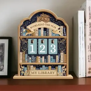 Book Tracking System Counter & Reading Log, Wooden Bookshelf Display Device, Ideal for Librarians Teachers Book Lovers, Office Desk Library Decor