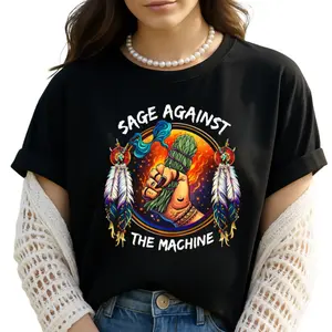 Sage Against The Machine Shirt Spiritual Smudge Tee, Native Inspired Sage Burning Graphic T-Shirt, Energy Cleansing Boho Witch Shirt, Anti System Statement Tee